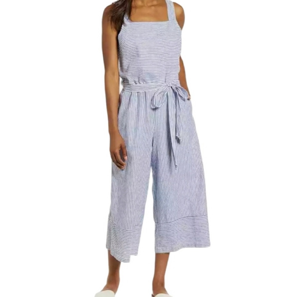 Beach lunch lounge blue striped jumpsuit